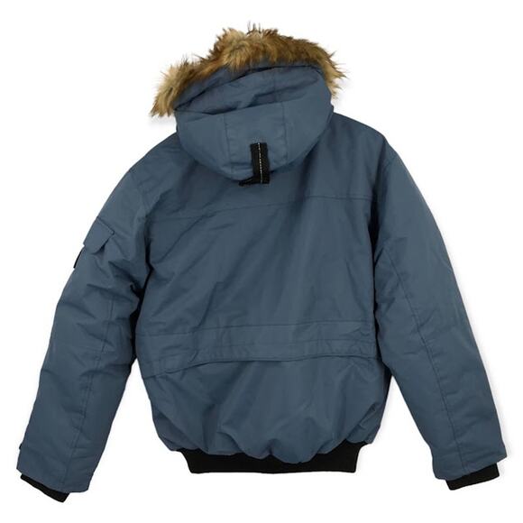 NOIZE Max Short Bomber Jacket L Faux Fur Hood Ribbed Hem Pockets Zip Up Snap NWT - Picture 2 of 6